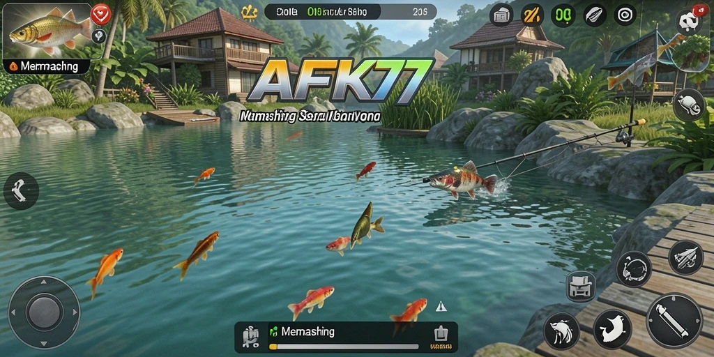 Tampilan utama game Memancing AFK77 dengan antarmuka menarik.