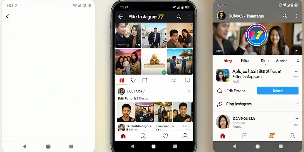 Antarmuka DUNIA77 dengan beragam pilihan filter Instagram.