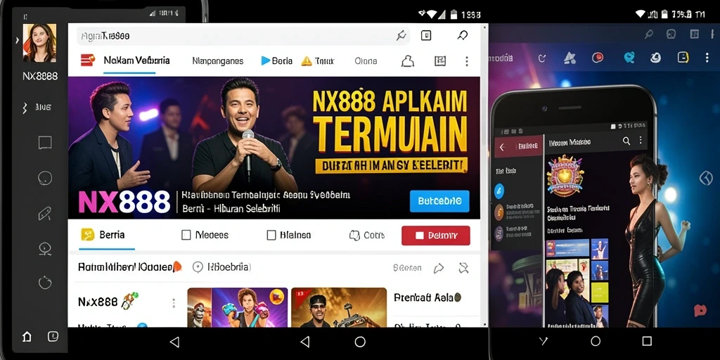 Tampilan antarmuka aplikasi NX888 dengan berita selebriti terupdate.