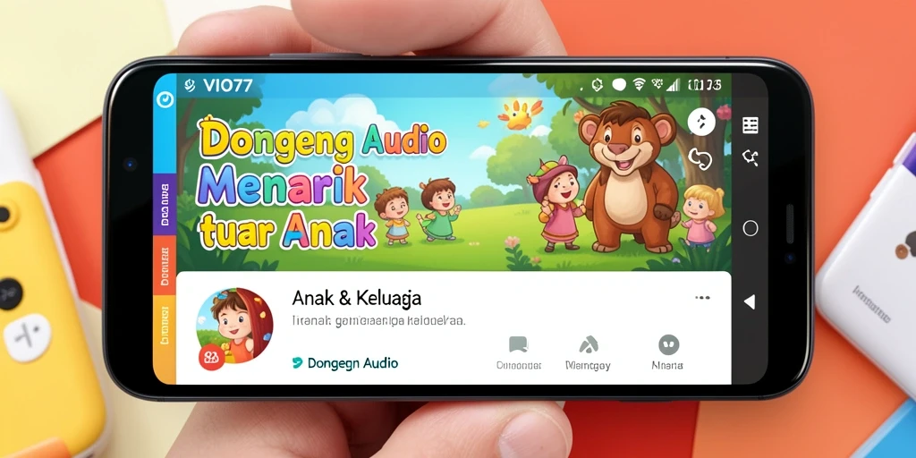Tampilan antarmuka aplikasi VIO77 yang ramah anak dan menarik.