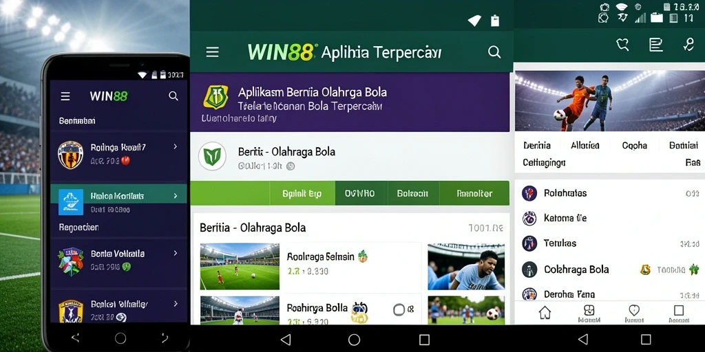 Tampilan antarmuka aplikasi WIN88 dengan fitur berita olahraga bola.